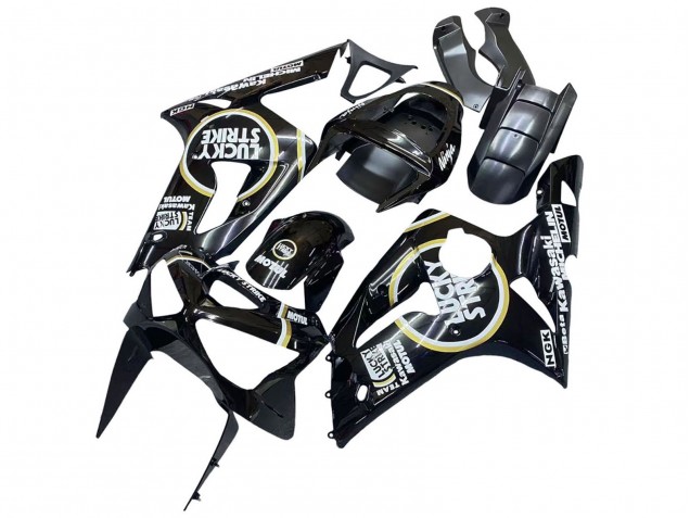 Carénages Moto Kawasaki ZX6R 2003-2004 - Noir Brillant Blanc Motul Lucky Strike