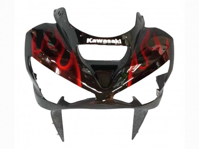 Carénages Moto Kawasaki ZX6R 2003-2004 - Noir Brillant Rouge Flamme