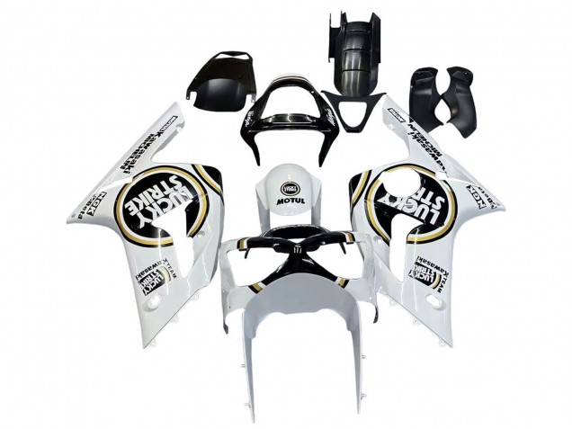Carénages Moto Kawasaki ZX6R 2003-2004 - Blanc Noir Motul Lucky Strike