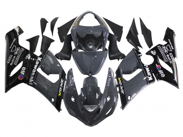 Carénages Moto Kawasaki ZX6R 2005-2006 - Gris Foncé Noir
