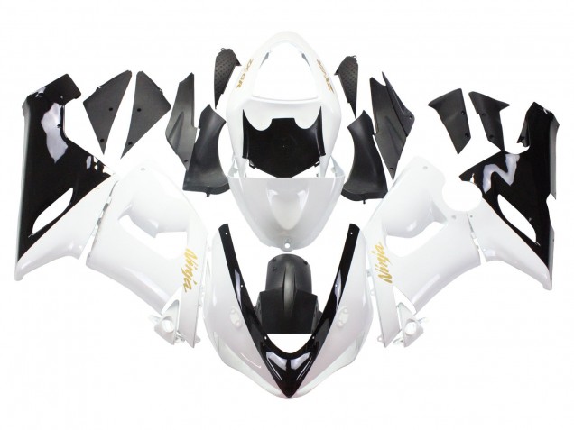 Carénages Moto Kawasaki ZX6R 2005-2006 - Blanc Noir Or Ninja