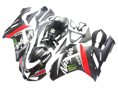 Carénages Moto Kawasaki ZX6R 2007-2008 - Noir Blanc Rouge Blanc Neige Décalque Ninja Elf