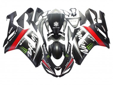 Carénages Moto Kawasaki ZX6R 2007-2008 - Noir Blanc Rouge Blanc Neige Décalque Ninja Elf
