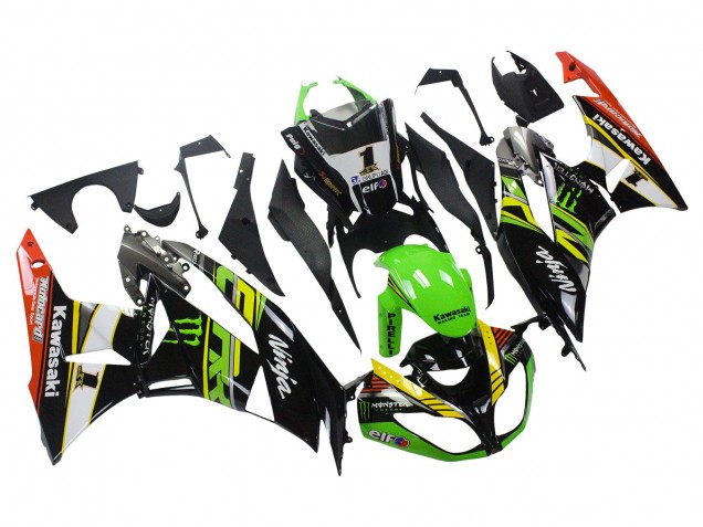 Carénages Moto Kawasaki ZX6R 2009-2012 - Vert Noir Brillant Jaune Blanc Rouge Elf Monstre