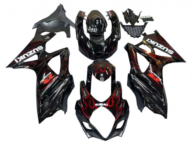 Carénages Moto Suzuki GSXR 1000 2007-2008 - Noir Rouge Flamme