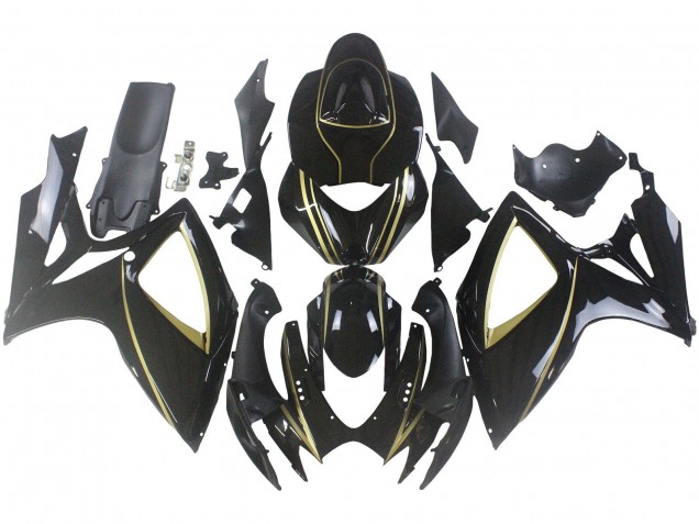 Carénages Moto Suzuki GSXR 600 / GSXR 750 2006-2007 - Noir Brillant Or Bande