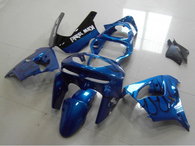 Carénages Moto Kawasaki ZX9R 1998-1999 - Bleu Noir Flamme
