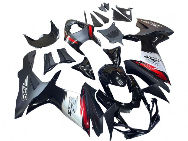 Carénages Moto Suzuki GSXR 600 / GSXR 750 2011-2024 - Noir Brillant Fibre de Carbone Forgée Argent Rouge