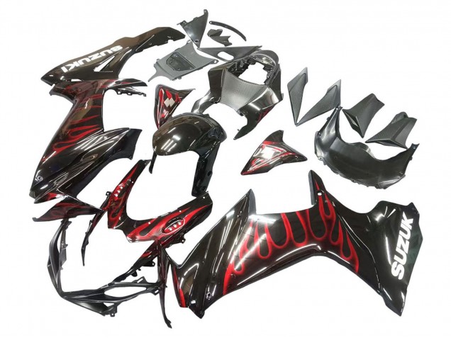 Carénages Moto Suzuki GSXR 600 / GSXR 750 2011-2024 - Noir Brillant Rouge Flamme