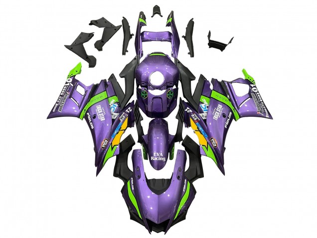 Carénages Moto Yamaha YZF R3/R25 2019-2021 - Violet Vert Blanc EVA Courses