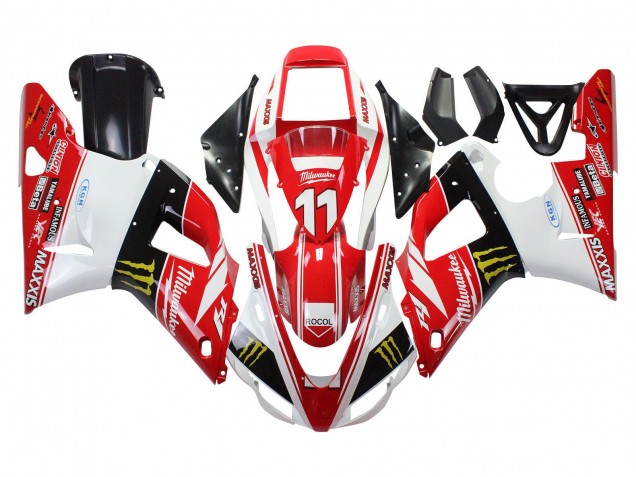 Carénages Moto Yamaha YZF 1000 R1 1998-1999 - Rouge Blanc Noir Jaune Monstre Milwaukee MAXXIS 11