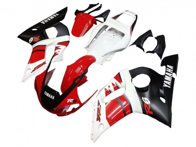 Carénages Moto Yamaha YZF 600 R6 1998-2002 - Blanc Rouge Noir Brillant