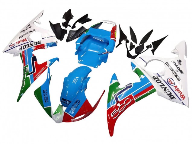 Carénages Moto Yamaha YZF R6 2003-2004 - Blanc Bleu Vert Rouge Kastinee Dunlop Motul