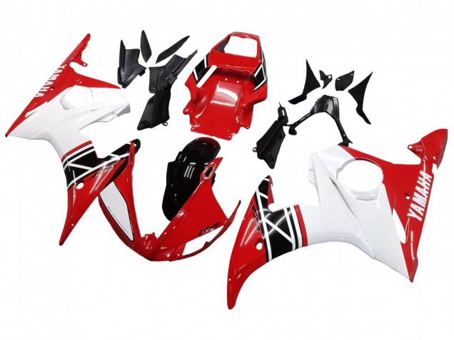 Carénage Moto Yamaha YZF R6 2003-2004 - Blanc Rouge Noir Brillant
