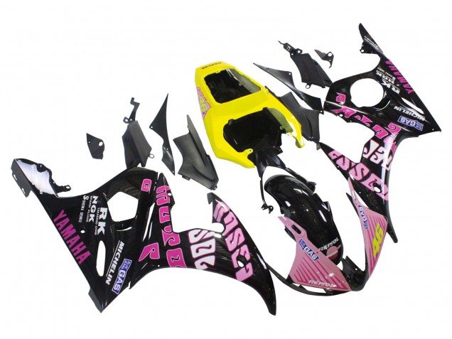 Carénages Moto Yamaha YZF R6 2003-2004 - Jaune Rose Noir Brillant Rossi Repsol 46