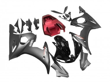 Carénages Moto Yamaha YZF R6 2003-2004 - Rouge Noir Brillant Noir Mat