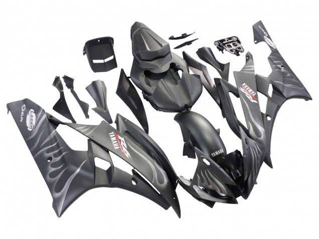 Carénages Moto Yamaha YZF 600 R6 2006-2007 - Noir Mat Argent Flamme