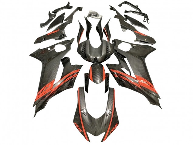 Carénages Moto Yamaha YZF 600 R6 2017-2025 - Rouge Noir Fibre de Carbone Style
