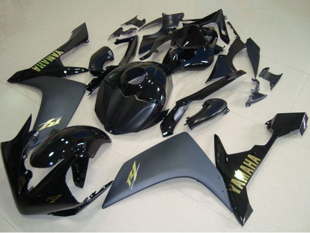 Carénages Moto Yamaha YZF R1 2007-2008 - Noir Brillant Noir Mat Or