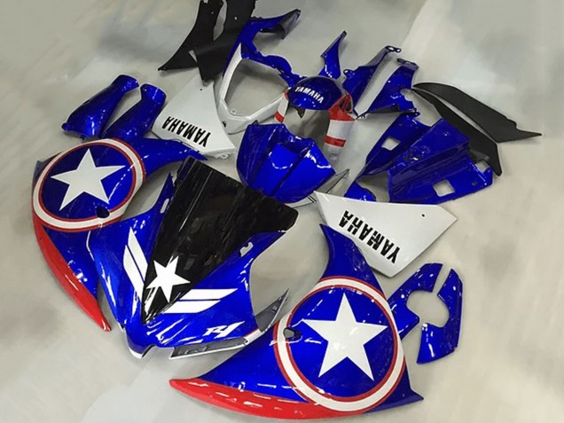 Carénages Moto Yamaha YZF R1 2009-2011 - Bleu Blanc Rouge Noir Étoile Captain America