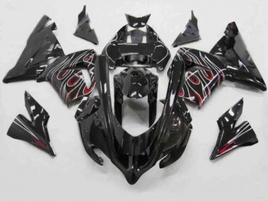 Carénages Moto Kawasaki ZX10R 2004-2005 - Noir Rouge Blanc Flamme