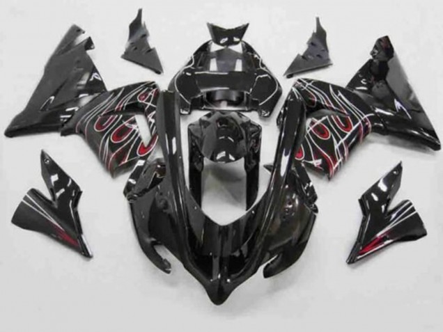 Carénages Moto Kawasaki ZX10R 2004-2005 - Noir Rouge Blanc Flamme