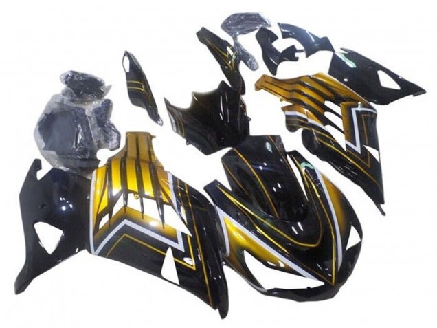 Carénages Moto Kawasaki ZX14R ZZR1400 2012-2024 - Noir Brillant Or Bande