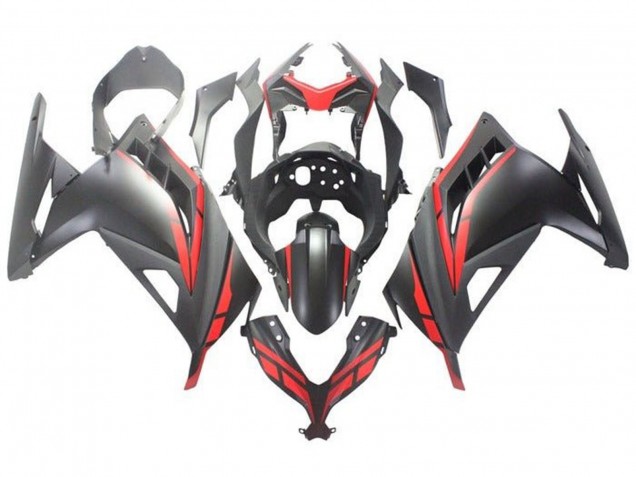 Carénage Moto Kawasaki EX300 2013-2024 - Noir Mat Rouge