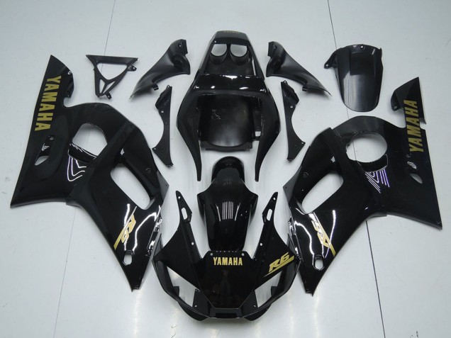 Carénages Moto Yamaha YZF R6 1998-2002 - Noir Brillant Or Décalque