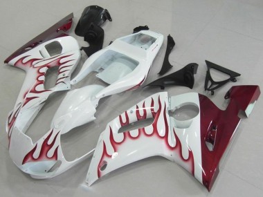 Carénages Moto Yamaha YZF R6 1998-2002 - Blanc Rouge Flamme