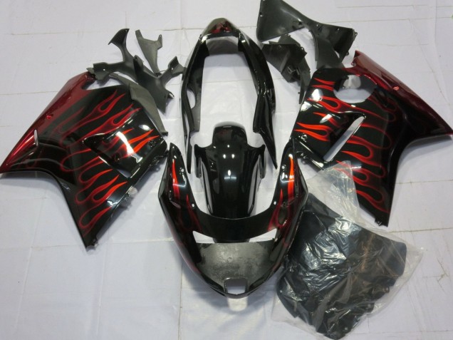 Carénages Moto Honda CBR1100XX Blackbird 1996-2007 - Noir Brillant Rouge Flamme