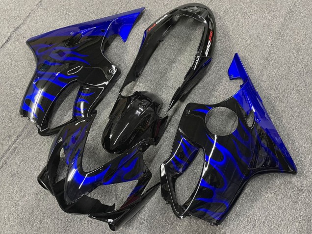 Carénages Moto Honda CBR600 F4i 2004-2007 - Noir Brillant Bleu Flamme
