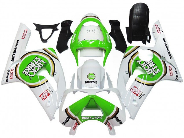 Carénages Moto Kawasaki ZX6R 2003-2004 - Blanc Vert Motul Lucky Strike