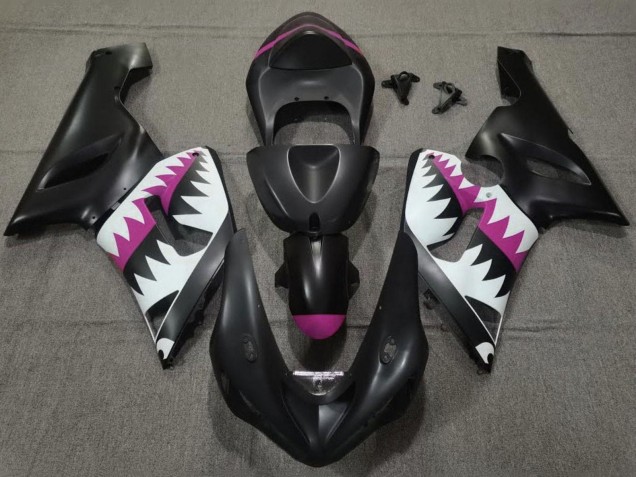 Carénages Moto Kawasaki ZX6R 2005-2006 - Noir Mat Blanc Rose Requin