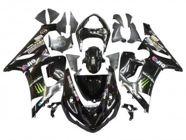 Carénages Moto Kawasaki ZX6R 2005-2006 - Noir Brillant Jaune Monstre