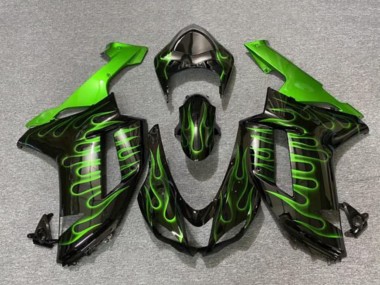 Carénages Moto Kawasaki ZX6R 2007-2008 - Noir Vert Flamme
