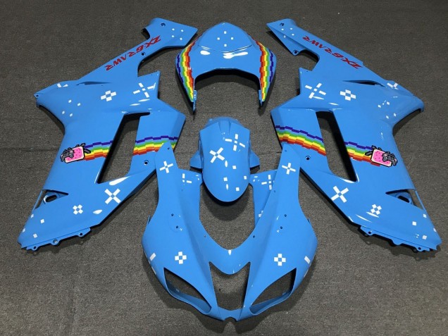 Carénages Moto Kawasaki ZX6R 2007-2008 - Bleu Clair Arc-en-ciel