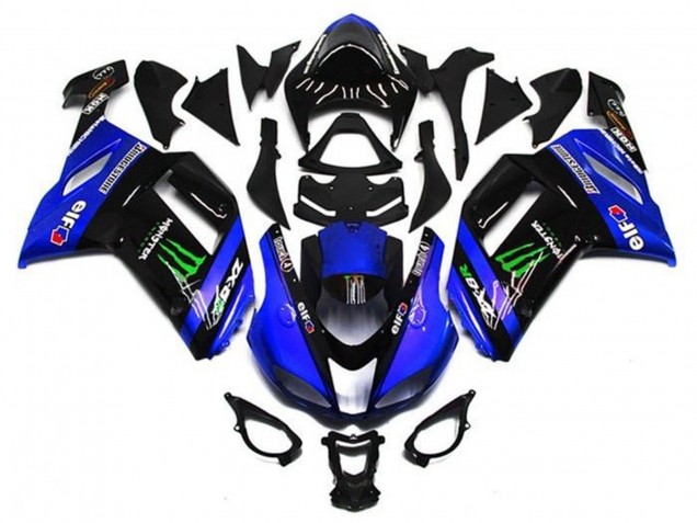 Carénages Moto Kawasaki ZX6R 2007-2008 - Bleu Noir Vert Monstre