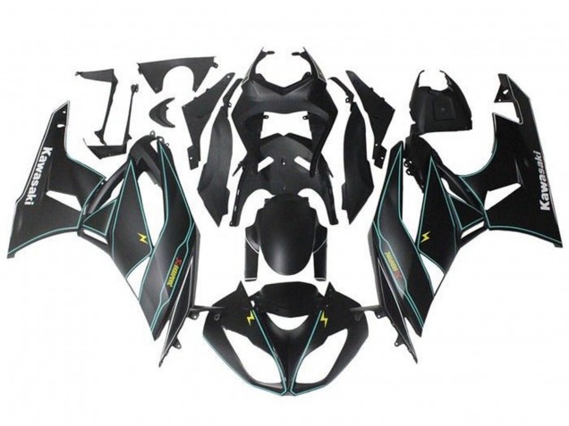Carénages Moto Kawasaki ZX6R 2009-2012 - Noir Mat Bleu Jaune Bande