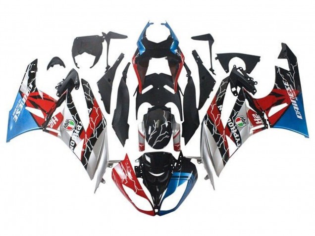 Carénages Moto Kawasaki ZX6R 2009-2012 - Bleu Rouge Noir Brillant Argent