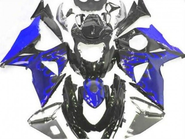 Carénage Moto Suzuki GSXR 1000 2009-2016 - Noir Brillant Bleu Flamme