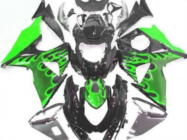 Carénages Moto Suzuki GSXR 1000 2009-2016 - Noir Brillant Vert Flamme