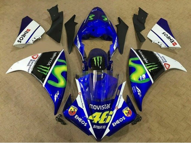 Carénages Moto Yamaha YZF 1000 R1 2012-2014 - Bleu Blanc Noir Vert MoviStar Monstre ENEOS