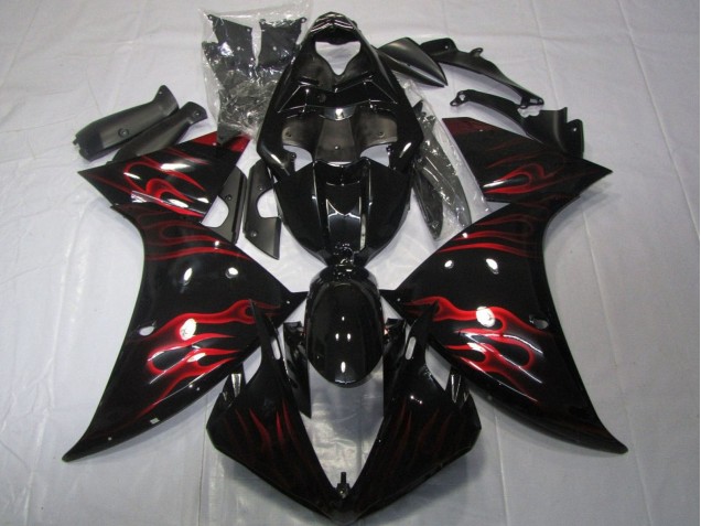 Carénages Moto Yamaha YZF 1000 R1 2012-2014 - Noir Brillant Rouge Flamme