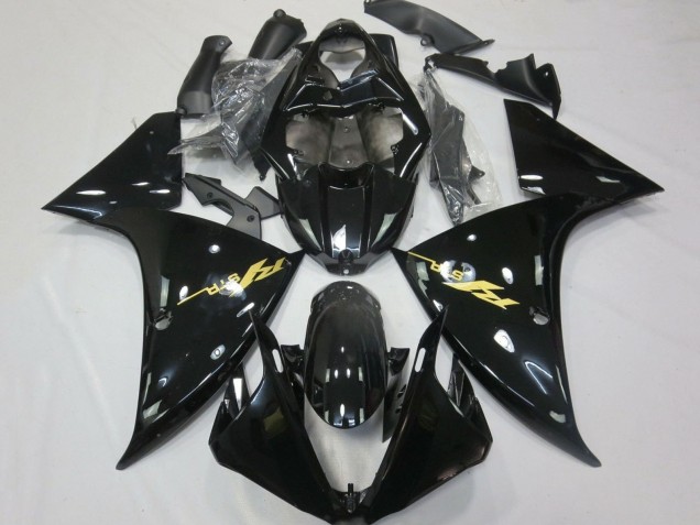 Carénages Moto Yamaha YZF 1000 R1 2012-2014 - Noir Brillant Or Décalque