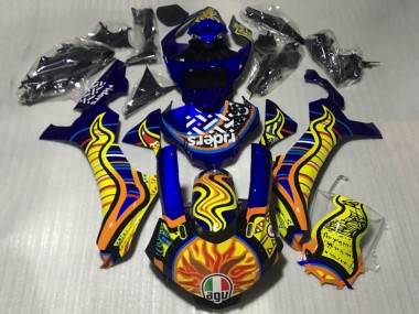 Carénages Moto Yamaha YZF 1000 R1 2015-2019 - Bleu Jaune Orange Tribal Sun