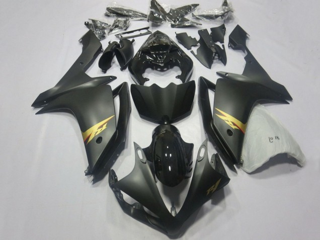 Carénages Moto Yamaha YZF 1000 R1 2007-2008 - Noir Brillant Noir Mat Or Décalque
