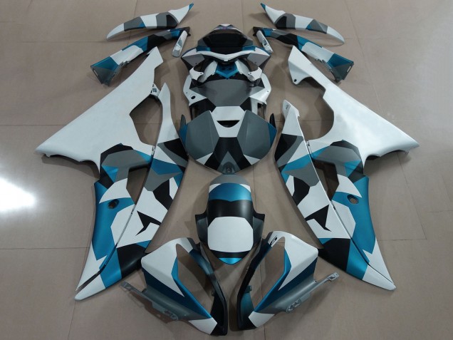 Carénage Moto Yamaha YZF R6 2008-2016 - Blanc Bleu Gris Noir Camouflage