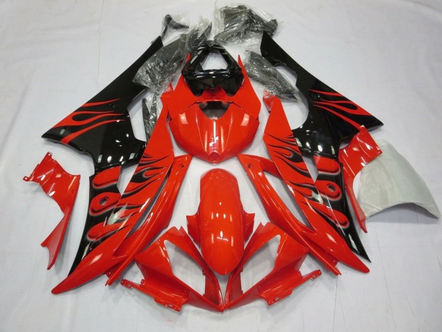 Carénages Moto Yamaha YZF R6 2008-2016 - Rouge Noir Brillant Flamme