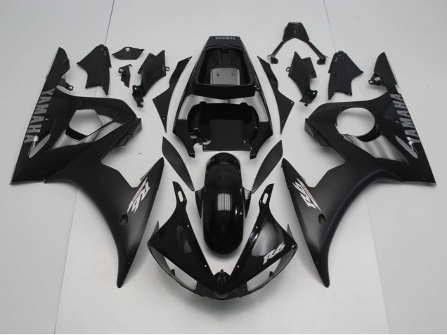 Carénages Moto Yamaha YZF R6 2005 - Noir Brillant Noir Mat Argent